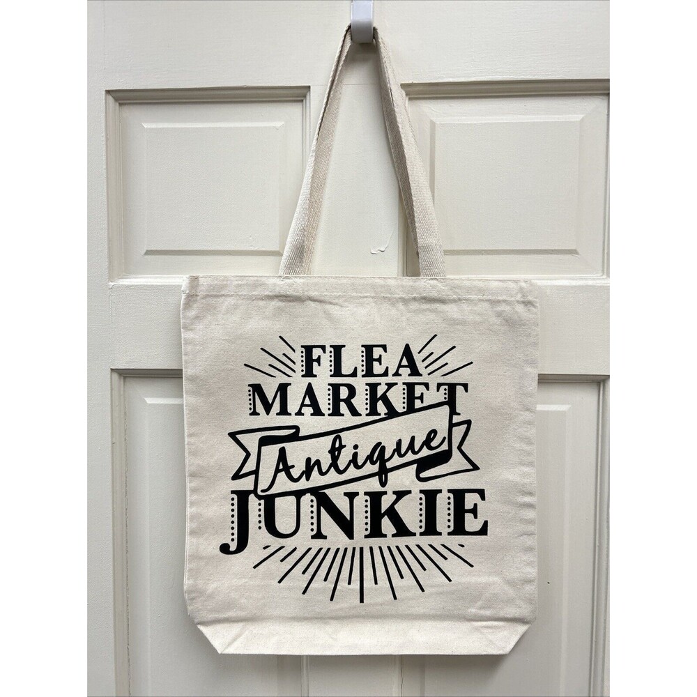 Cotton Canvas Tote Bag Flea Market Antique Junkie Shopping Bag 15”x15”